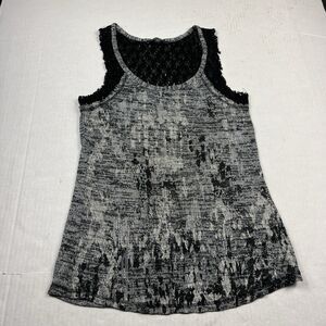 Miss Me Crochet Knit Tank Top Black Gray Gothic Grunge Sleeveless M